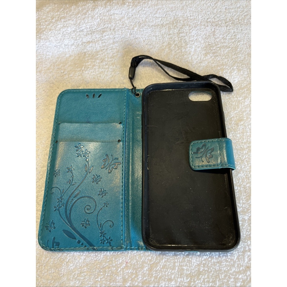 NEW - iPhone 8 Wallet Case Cover Credit Card Holder PU Leather Turquoise/Teal